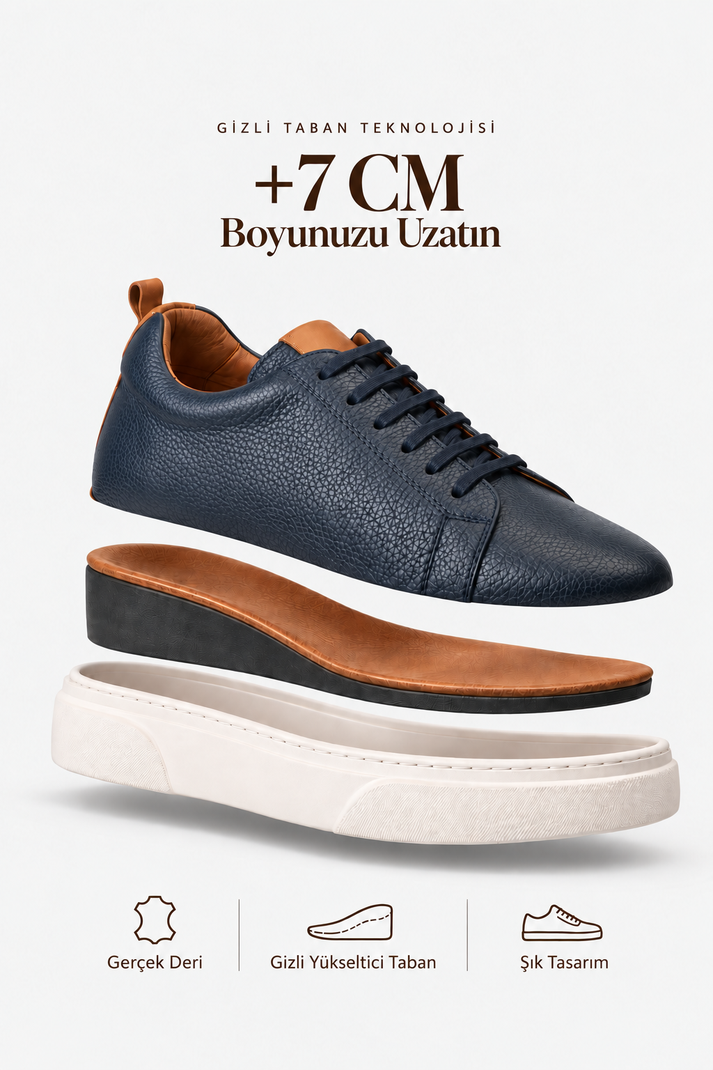 Don Ciccio Lacivert Deri Ayakkabı (+7 cm)