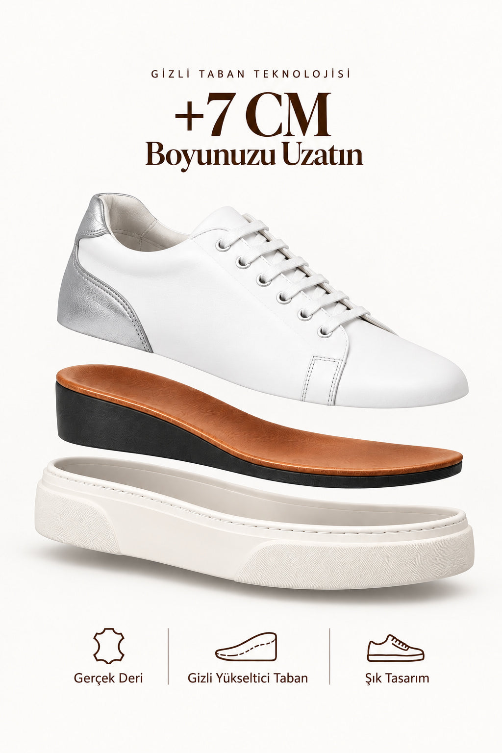 Don Ciccio Aura Silver Kadın Beyaz Deri Ayakkabı (+7 cm)