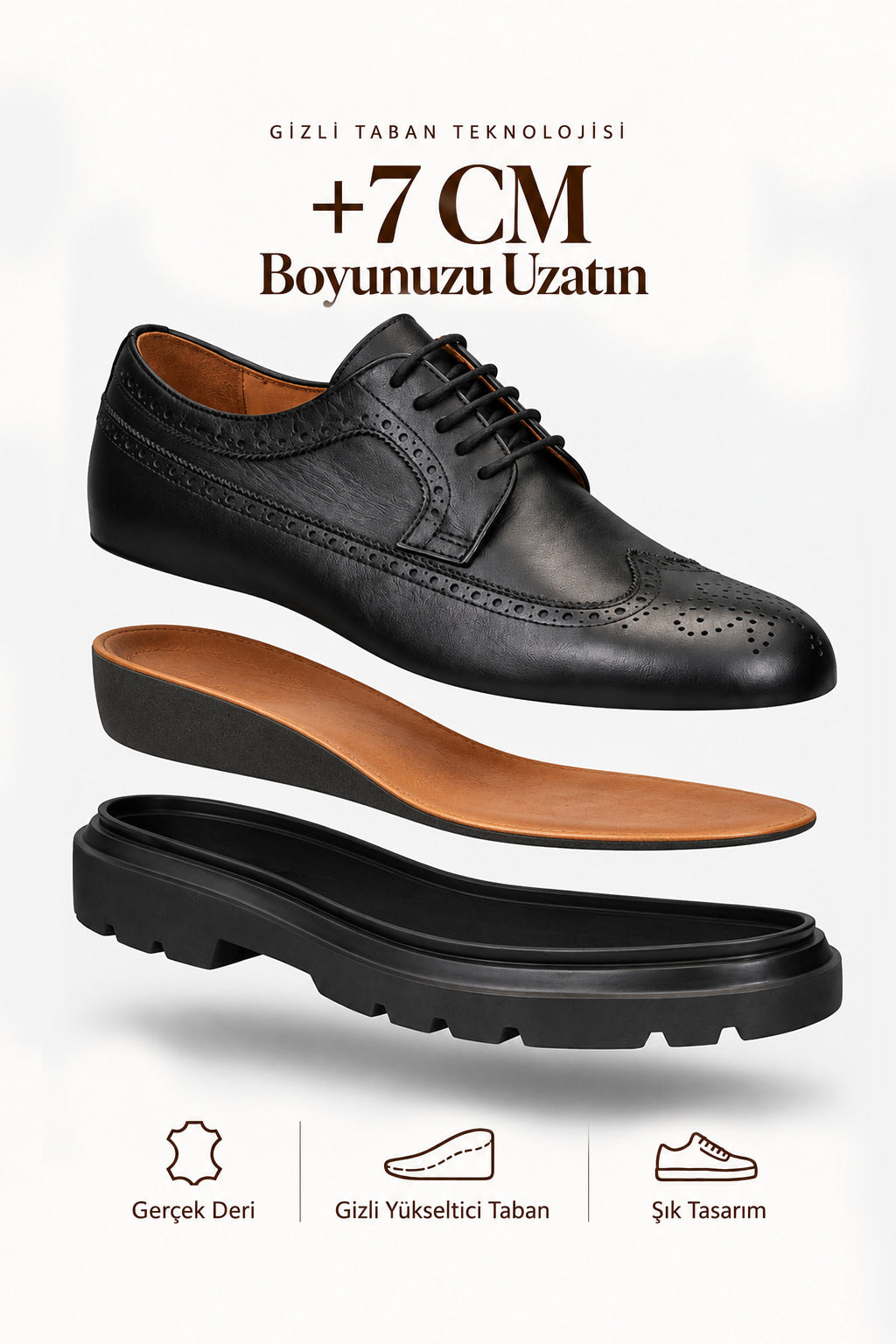 Don Ciccio Calvero Siyah Deri Ayakkabı (+7 cm)