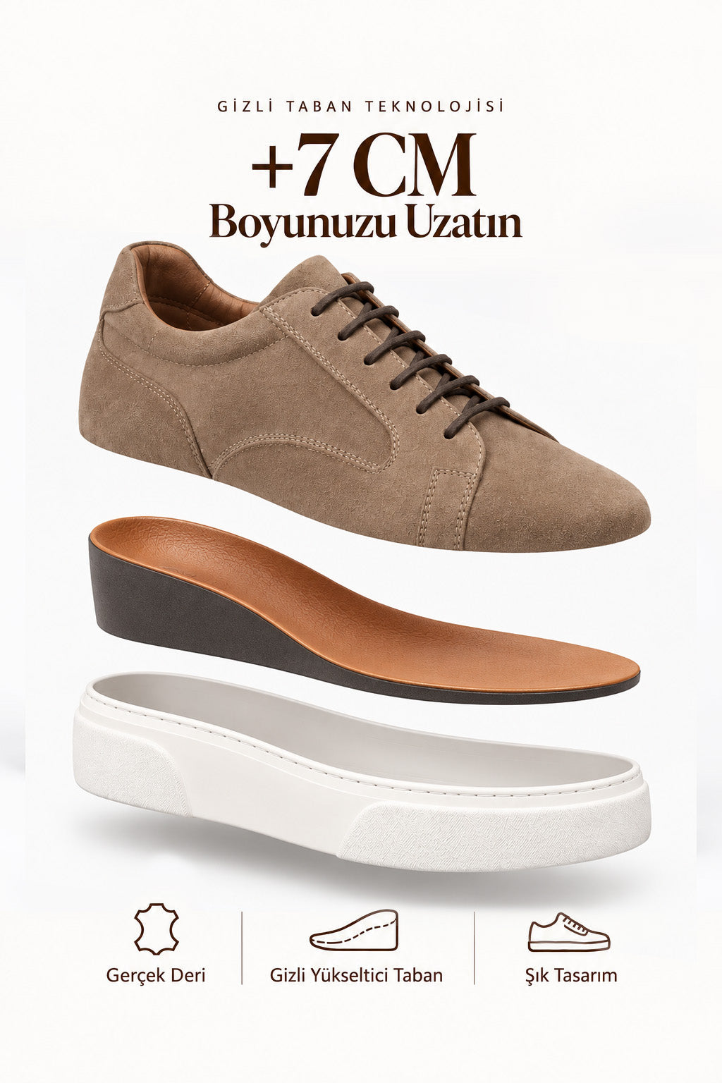 Vizon Süet Hakiki Deri Klasik Ayakkabı (+7 cm)