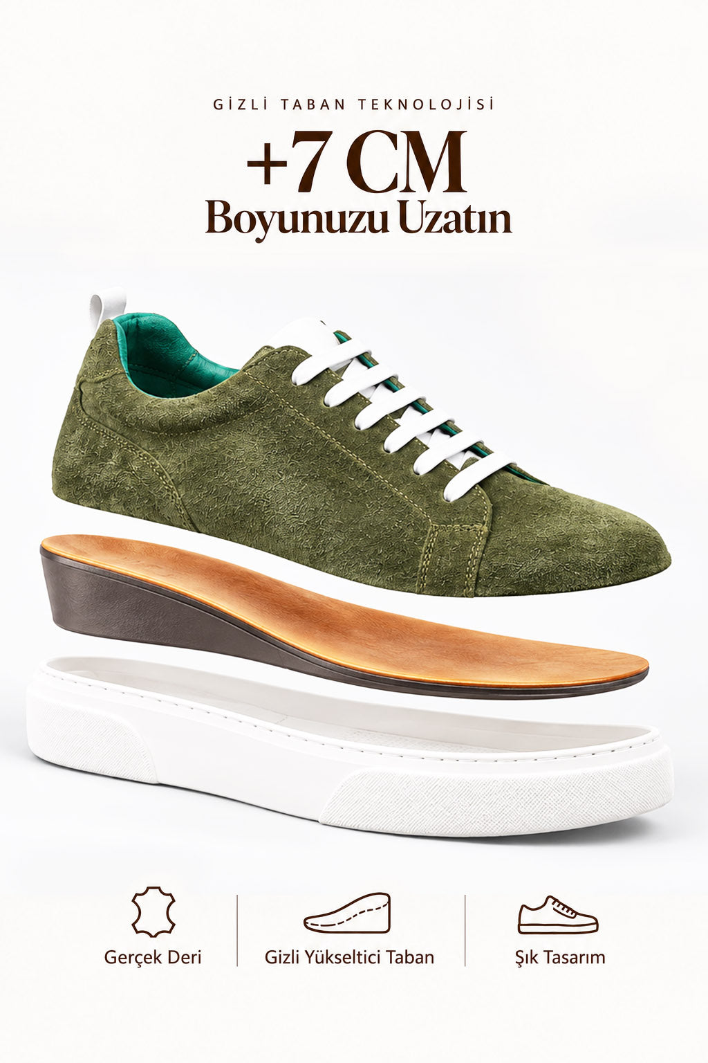 Don Ciccio Yeşil Süet Hakiki Deri Ayakkabı (+7 cm)